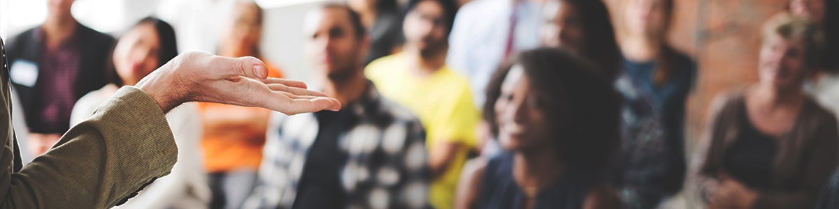 Giving a presentation to a crowd